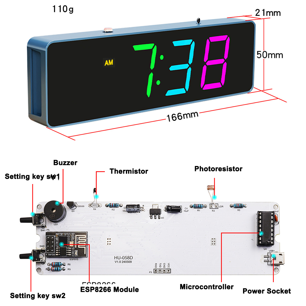 ESP8266 IoT Colorful WiFi Cloc - Diy Electronics Gadget ulasan dan harga