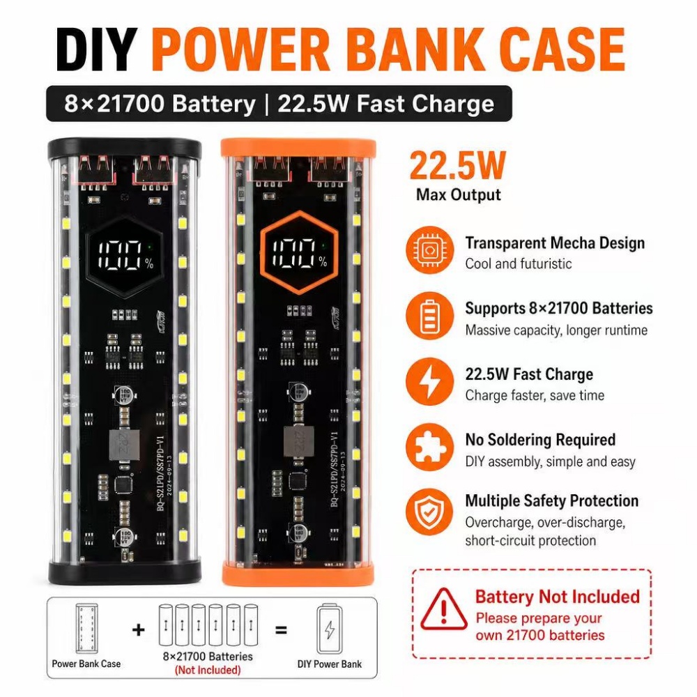 8*21700 Battery Case 22.5W Fas - Diy Electronics Hobby ulasan dan harga